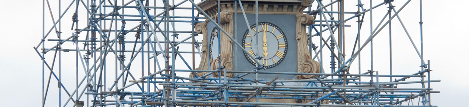 Clock tower under conservation, Green Lane Works, Sheffield.